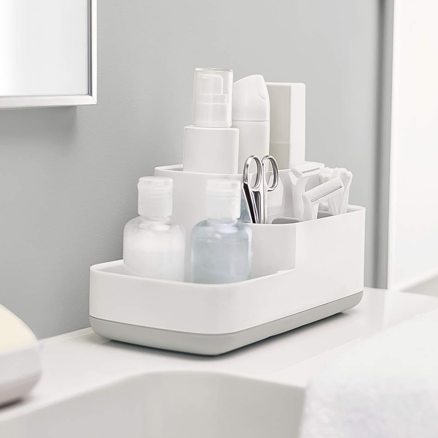 Plastic Multipurpose 5 Compartment Bathroom Desk Organizer Holder (1 Pc) Plastic Multipurpose 5 Compartment Bathroom Desk Organizer Holder (1 Pc)